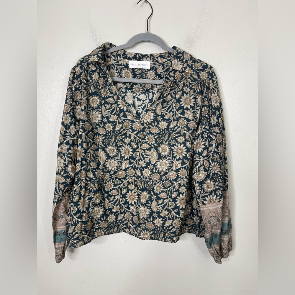 Self Contrast Anthropologie NWOT Made in USA boho Floral Paisley cotton Blouse L - Picture 3 of 11